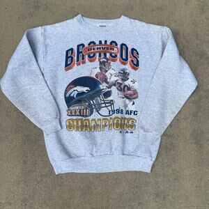 Vintage 1998 Denver Broncos Elway Davis Super Bowl Gray Crewneck Sweatshirt Sz M